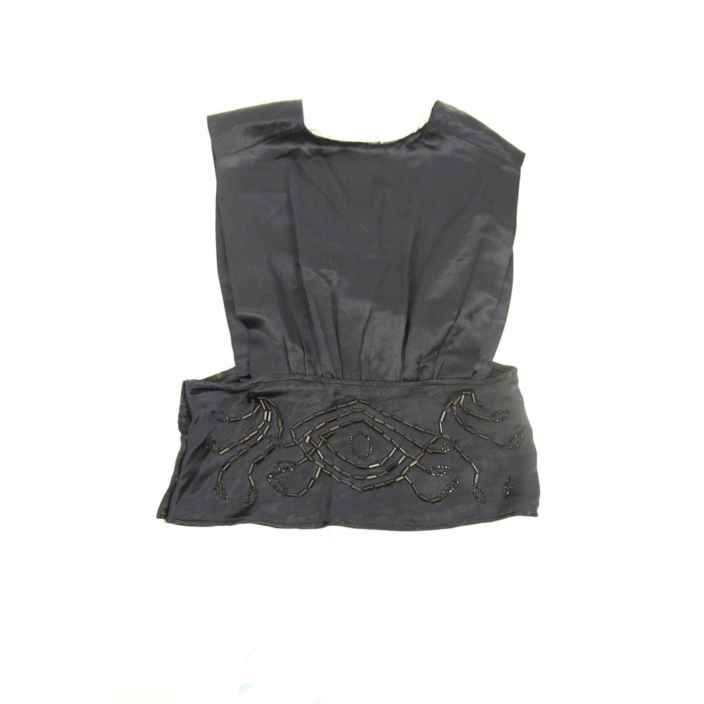Antique‎ Edwardian Blouse Shirt Tabard Dress Top Black Silk Sequin Beaded S